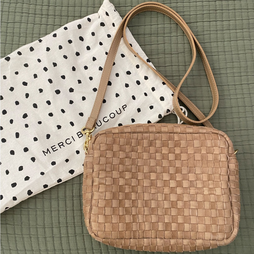 Clare V Midi Sac in Woven Clay and Suede